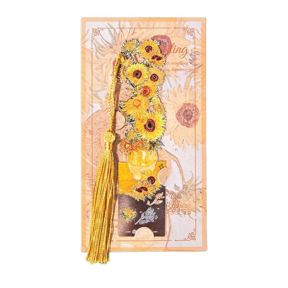 Tassel Pendant Reading Book Clip Sunflower Oil Painting Bookmarks  School Office Supplies