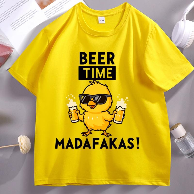 Beer Time Madafakas Tshirts Fun Chick Mascot Holding Two Beers TShirts Party Decor Tshirt Unisex Women Summer Drink Tees Clothes