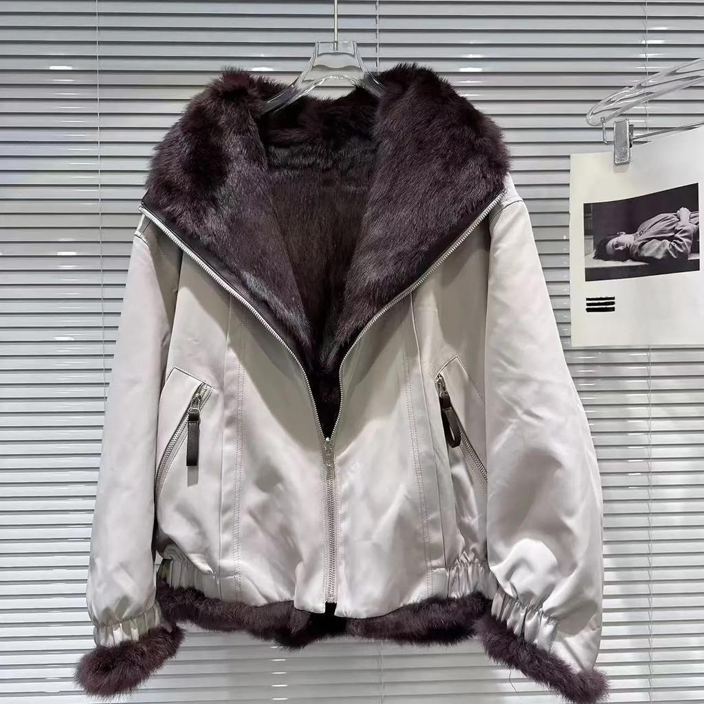 Double-Sided Mink Velet Fur Coat Women Winter Short Warm Thicken Fur Coat Women Hooded Plus Velet Cotton Coat