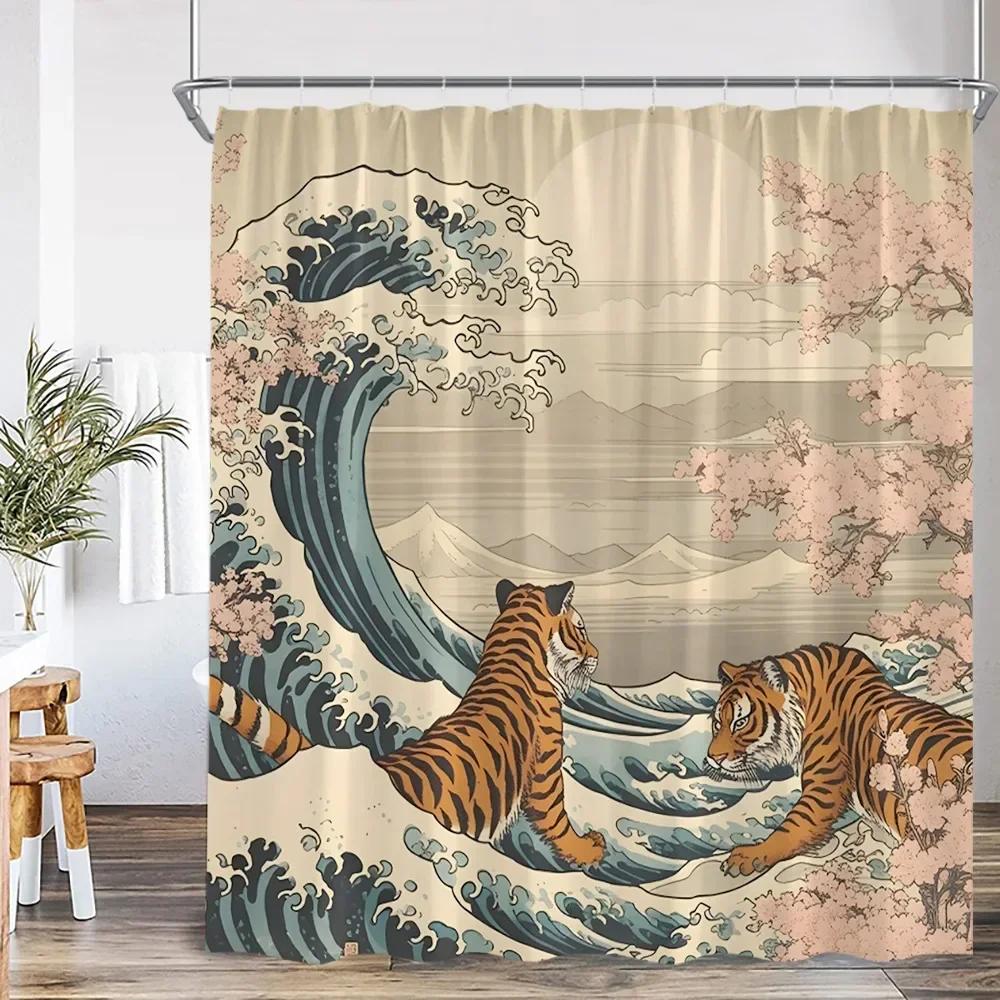 Japanese Style Shower Curtain Koi Cherry Blossom Bathroom Decorations Vintage Bathroom Bathtub Shower Curtain