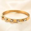 European Retro 18K Gold Titanium Steel Bracelet with Inlaid Diamond, Openable 6MM Stainless Steel Design