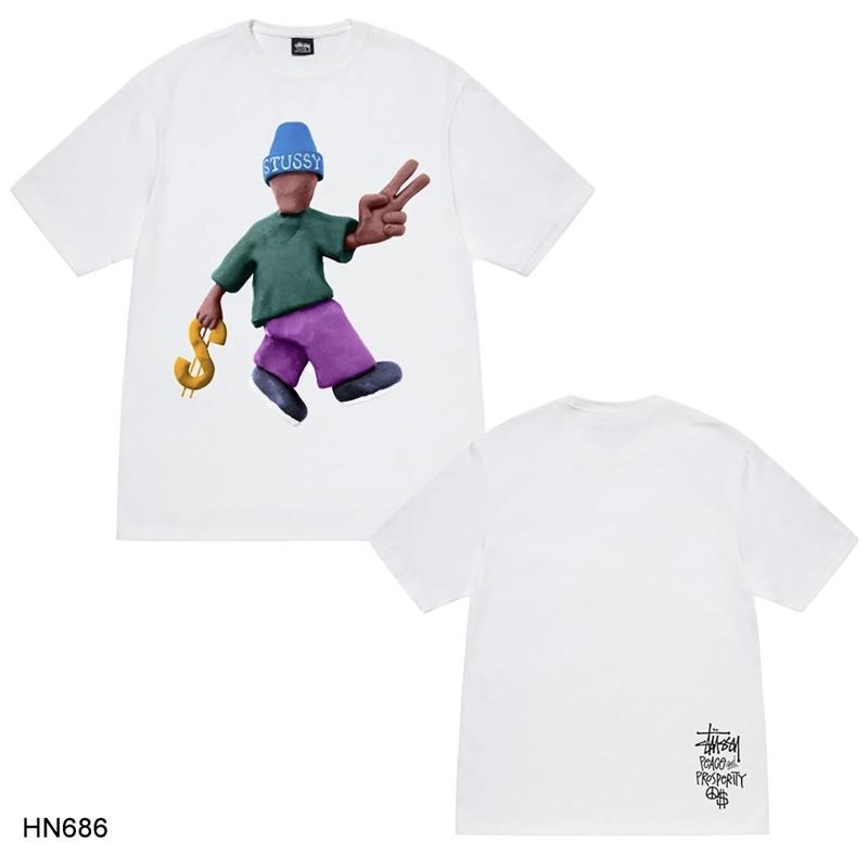 Stussy 2025 Sommer Neues Hochwertiges Rundhals-T-Shirt aus Baumwolle für Männer und Frauen Klassisches Logo mit neuem Musterdruck Paar-T-Shirt