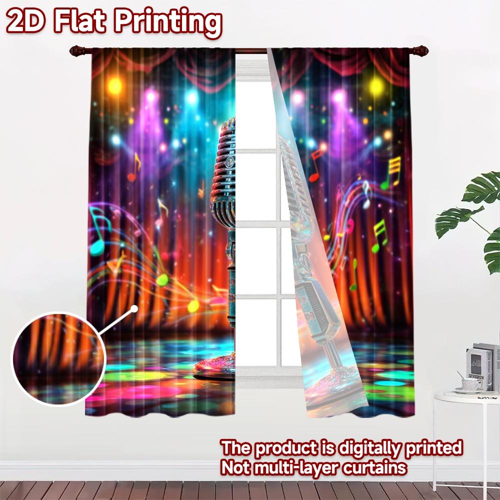 2D flat printing 2pcs Curtain Window Treatment Curtains Musical Night Spotlight Digital Printed Polyester Drapes Festive Holiday