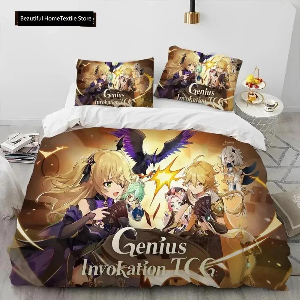 Anime Genshin Impact Hra Ložní souprava Chlapci Dívky Velikost Twin Queen Povlak na přikrývku Povlak na polštář Postel Děti Dospělí Domácí textil