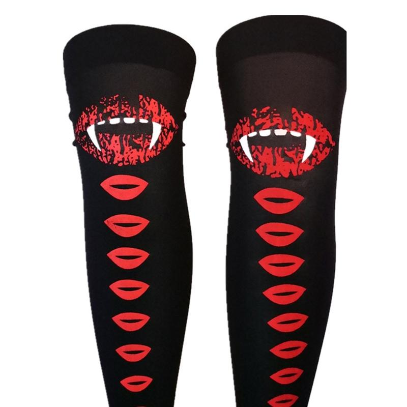 Women Halloween Party Stockings Lolita Printing Witch Cosplay Funny Cartoon Costume Long Socks Accessories Props