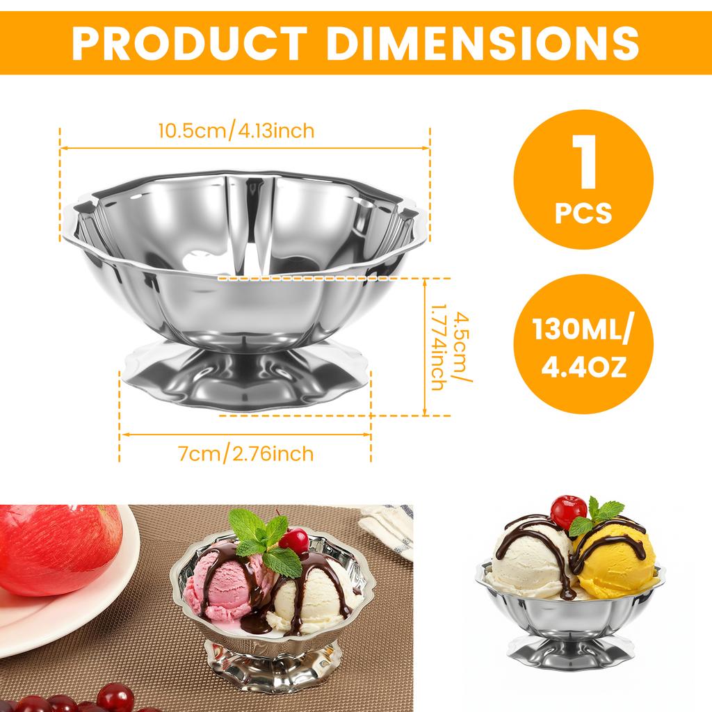 Ice Cream Cup 4.4 oz Vintage Stainless Steel Dessert Bowl Reusable Sundae Cup for Snack Pudding Yogurt and Fruit Ice Cream Cup