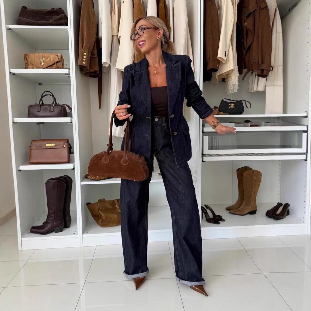 Autumn 2025 Versatile Relaxed Fit Wide-Leg Denim Pants