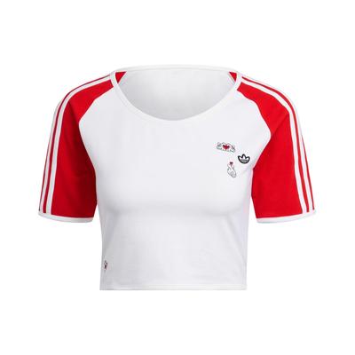 Originals Disney Mickey Embroidered Logo Colorblock Stripe Sports Crop Top Women Tops White IY2268