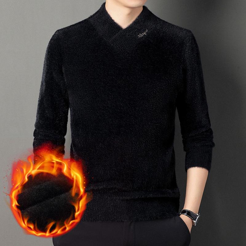 Men's Autumn/Winter V-Neck Imitation Mink Velvet Sweater - Soft, Warm, and Stylish Knitwear