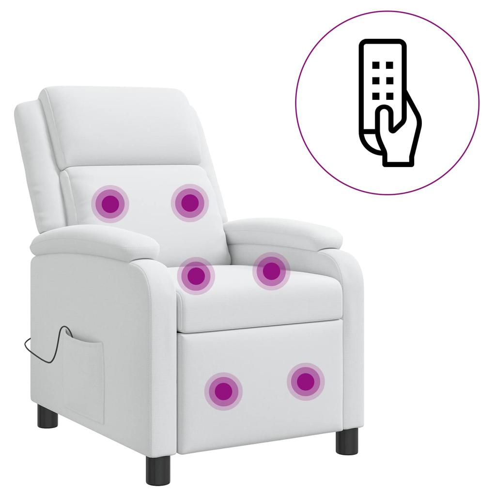 Massage Recliner White Fabric