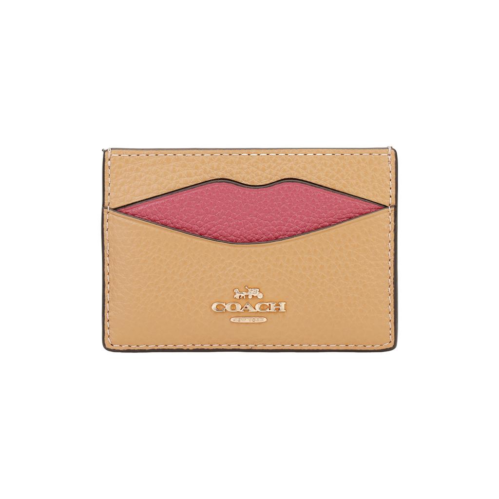 Coach Logo Credit Card Holder With Four Slots Unisex Wallet Gold Latte Multicolor CW926-IMWQB