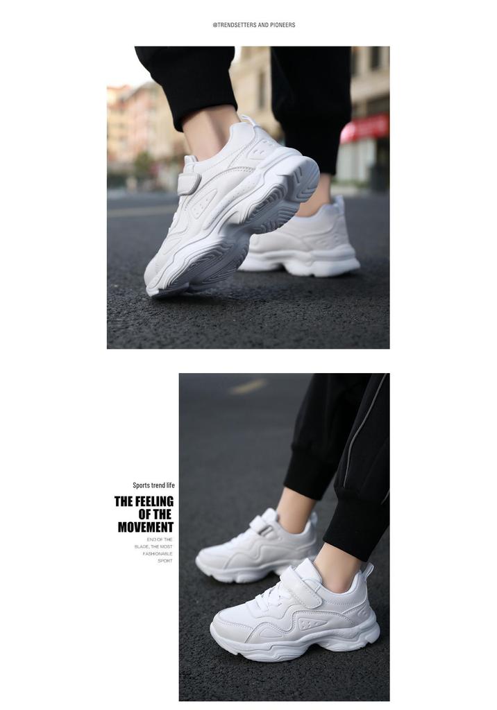 Children's White and Black Sports Shoes - Winter Leather for Boys & Spring/Fall Mesh for Girls