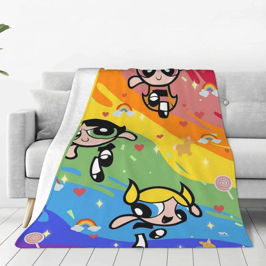 Cartoon Cute P-Powerpuff Girl Blanket Soft Warm Flannel Throw Blanket Bedspread for Bed Living room Picnic Travel Home Couch