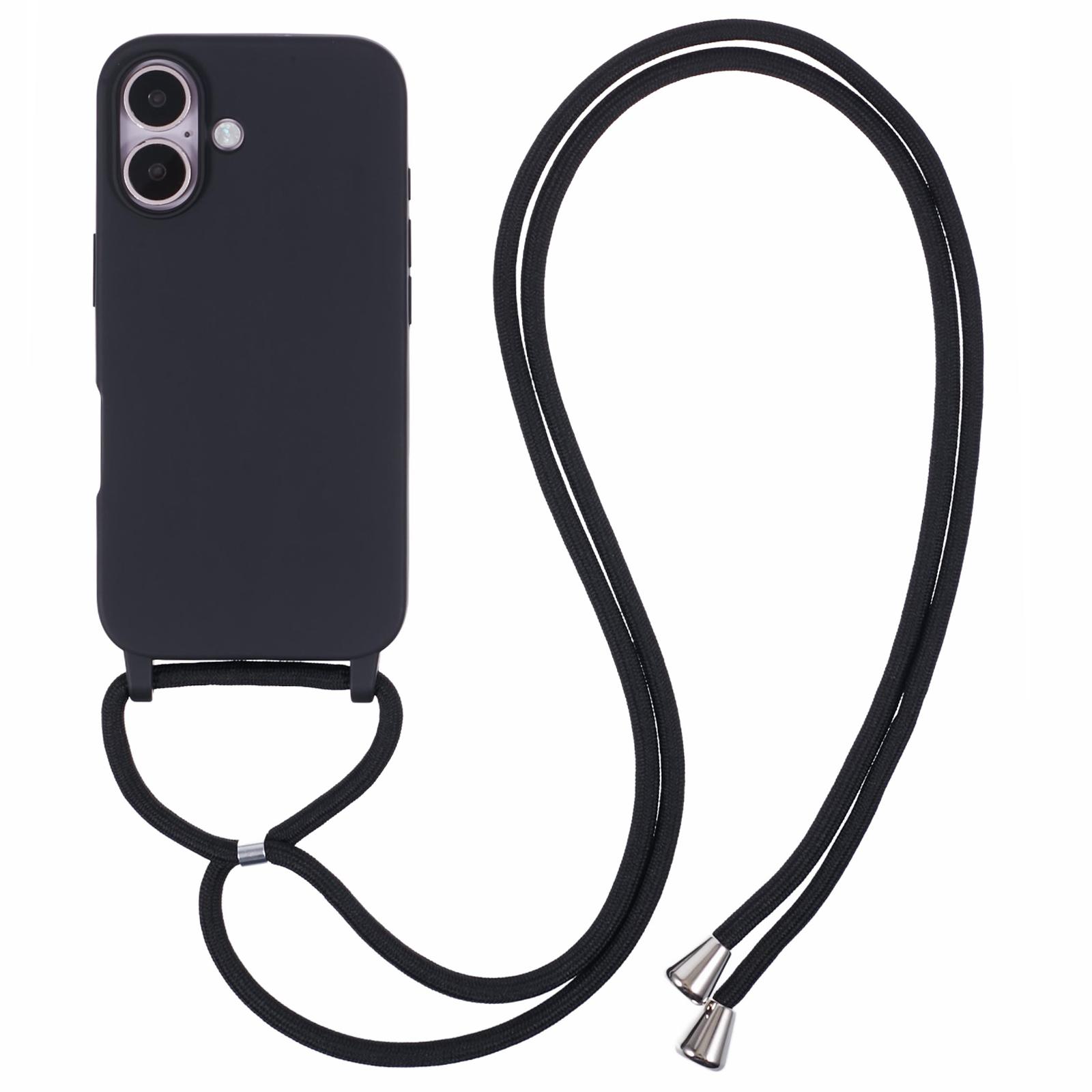 

For iPhone 16 Plus Case TPU Protective Crossbody Lanyard Phone Cover Black