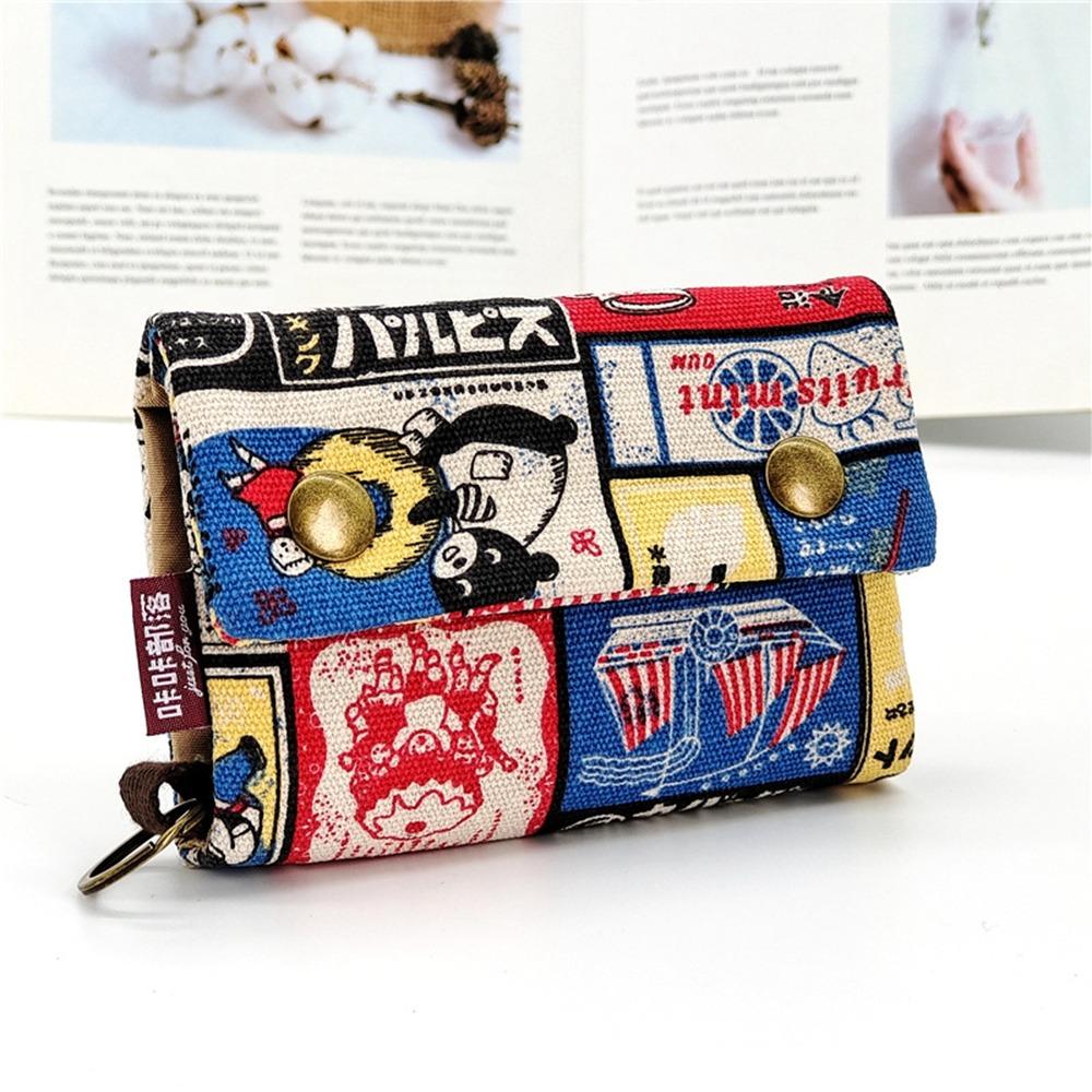 Print Maneki Neko Wallet Portable Zipper Short Wallet Multifunctional Canvas Coin Purse  Women