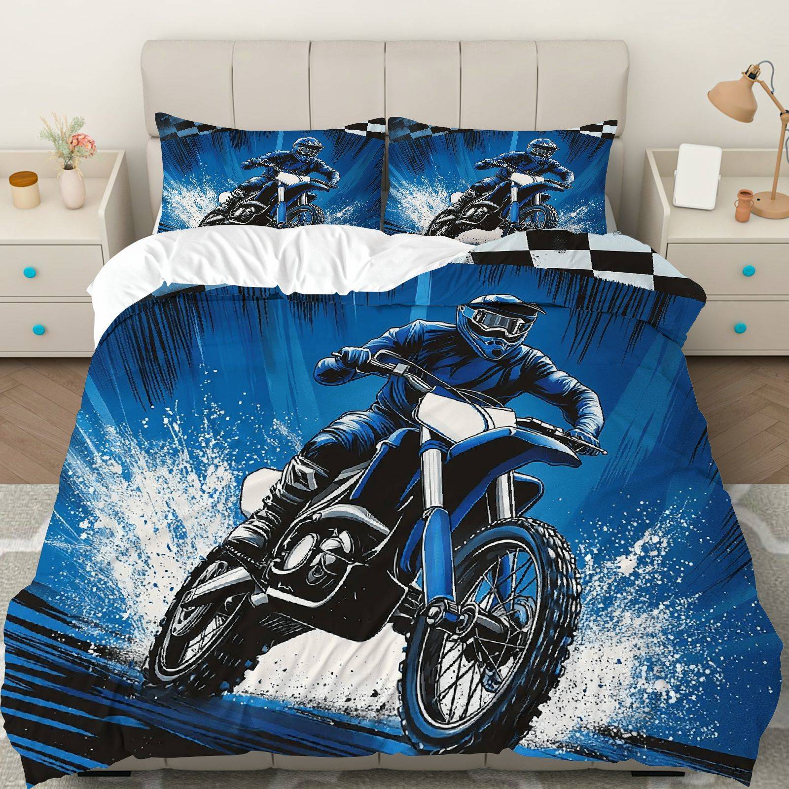 Zils Motokrosa Gultasveļas Komplekts 3D Druka
