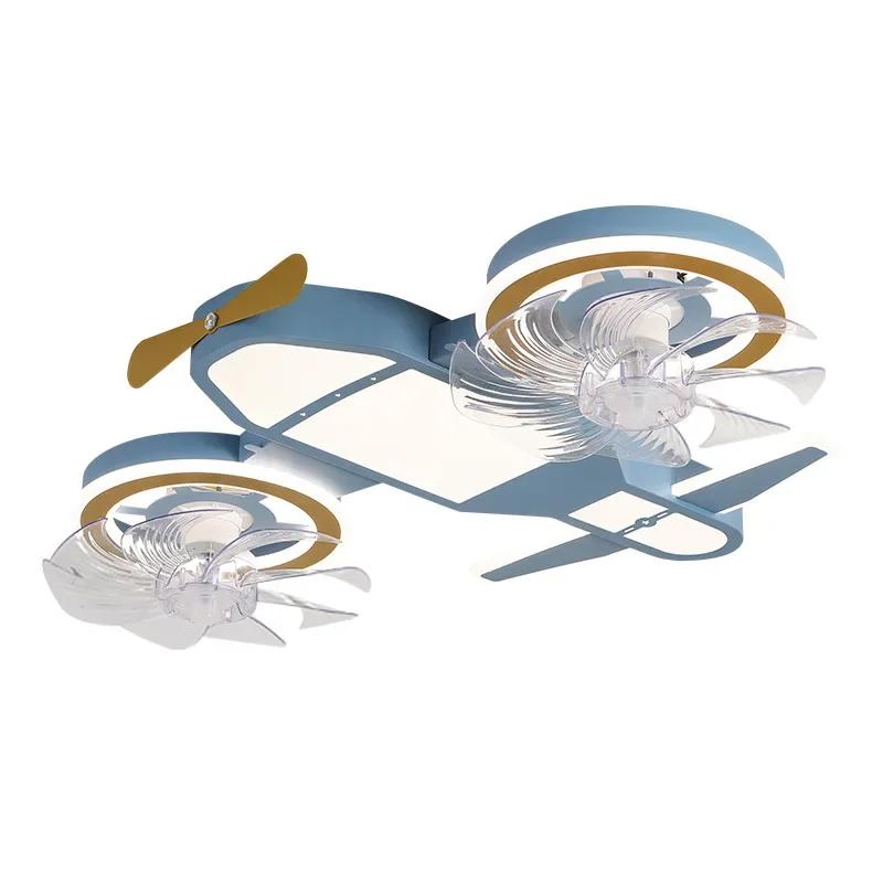 Children's Room LED Aircraft Ceiling Light Cartoon Remote Control Fan Lamp Boy Room Lights Bedroom Decoration Lamp Gift Light
