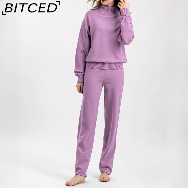 BITCED Fashionable High-neck Suit for Autumn and Winter In Solid Colors Is Versatile and Can Be Worn with A Two-piece Knitted Top and Casual Pants