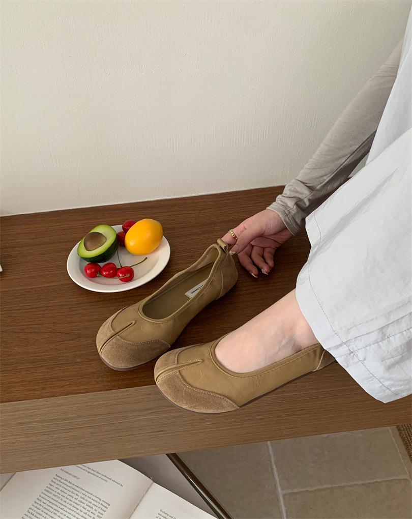 

2025 новый раннелетний корейский бини с раздвоенным носком, балетки-подкова, туфли-одиночки свиная ножка 39 верблюд