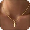 18K Real Gold Plated Stainless Steel Cross Necklace for Women Girls Non Tarnish Waterproof Easter Christian Faith Jewelry Gifts