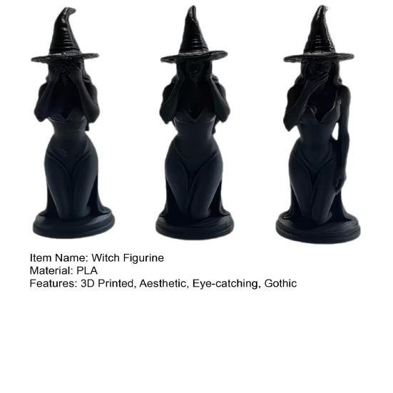 3 Pcs Witch Figurine, 3D Printed Hear See Speak No Evil Witch Statue, Gothic Tabletop Ornament for Halloween Desktop Bookshelf Home Decor