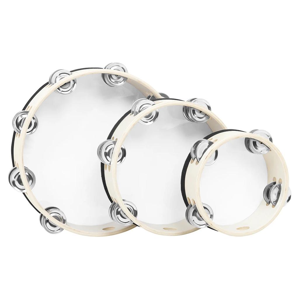 IRIN 3Pcs Tambourine 6/8/10 Inch Hand Bell Drum Professional Wooden Tambourine Orff Instrument Early Education Music Gifts