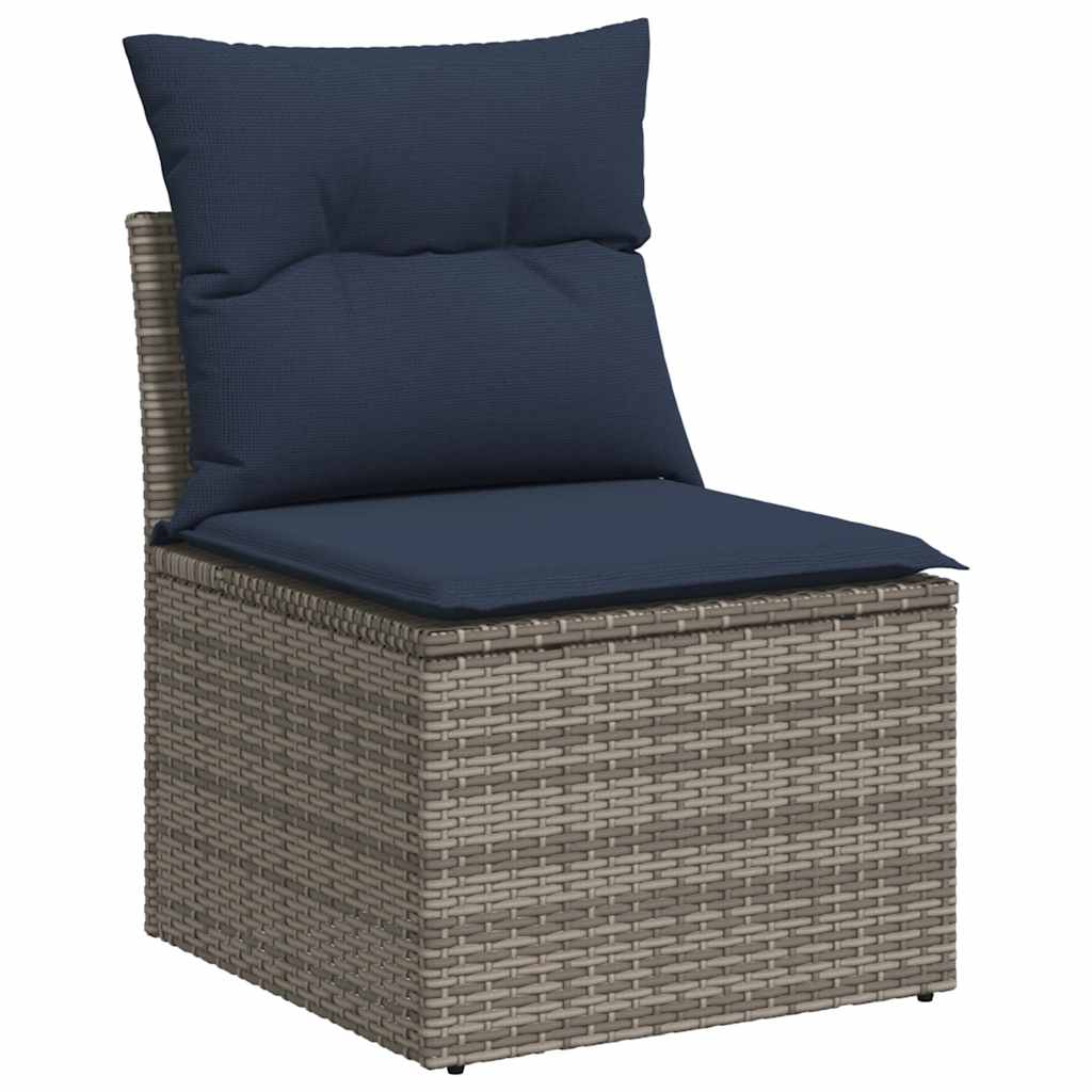 7 Piece Garden Sofa Set with Cushions Gray Poly Rattan