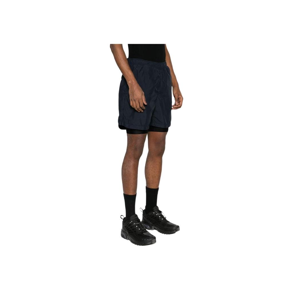 Stone Island Solid Color Logo Patch Double Layer Casual Shorts Men shorts Black 7915B0146-V0020