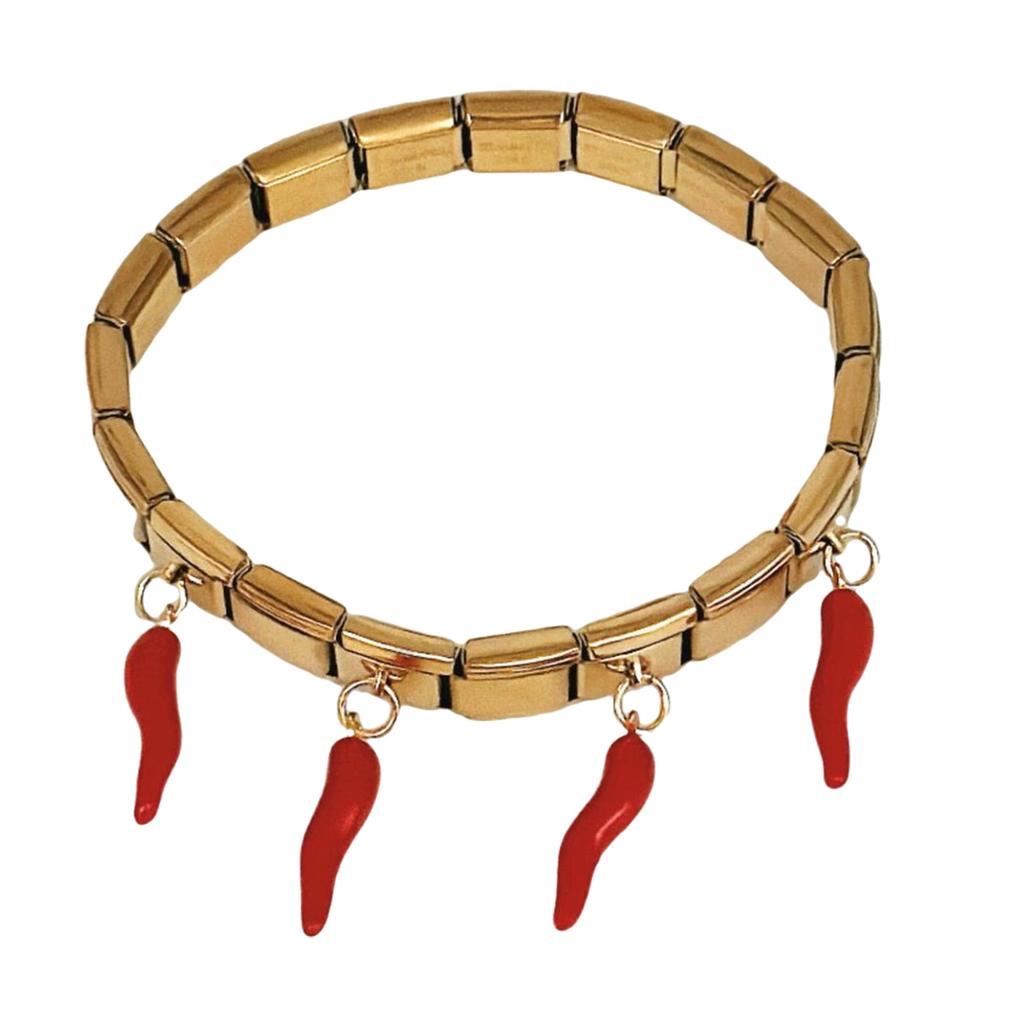 Farbenfrohes Anhängerarmband mit Apfel- und Chili-Charm Edelstahlarreif für Frauen und Mädchen Modeaccessoire