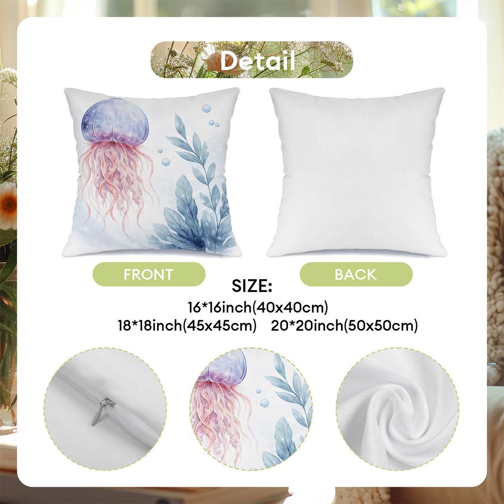 Cute Watercolor Ocean Digital Printing Pillow Cover Short Plush Suitable Living Rooms Bedrooms Sofas Throw Cushion Cover 4Pcs