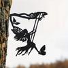 1pc Metal Swing Elf On Branch - Whimsical Steel Silhouette Wall Art & Garden Stake | Outdoor Patio, Yard, Home Decor