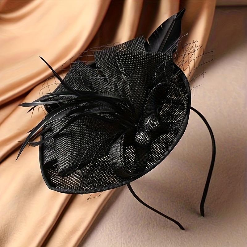 Elegantní černý fascinátor ze síťoviny a peří pro ženy - Šik doplněk do drdolu s mašlí, ideální na svatby, večírky a formální události