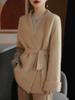 Women's Wool Jacquard Cardigan: Tie-up Ribbed Sweater, Loose Fit, Versatile Knitwear for Autumn/Winter.
