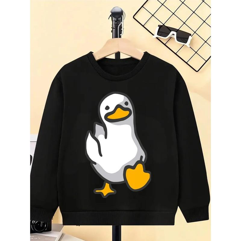 European sizes Kids' Crewneck Sweatshirt - Duck Standing with One Foot Raised , Sportswear And Casual Wear, Soft And Comfortable, Children's Clothing