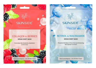 SkinSide Serum Sheet Mask for Glowing Skin with Hyaluronic Acid | Face Mask Sheets Combo for | Hydrating | Tan & Blackheads Removal | Instant Brigh