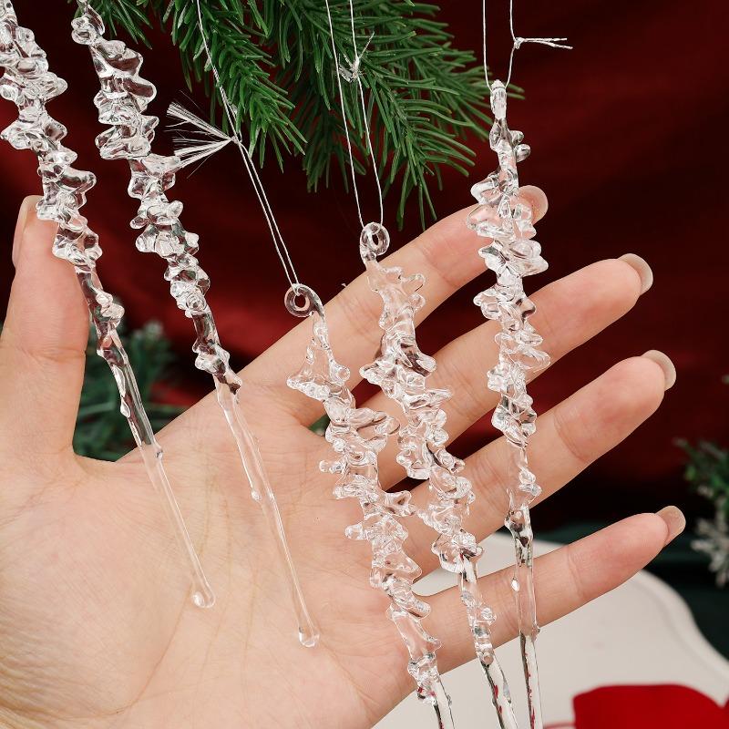 Transparent Christmas Tree Drop Ornament Acrylic Icicle Ornament Pendant Snow Ice Spike Cone Threaded Festival Party Decorations