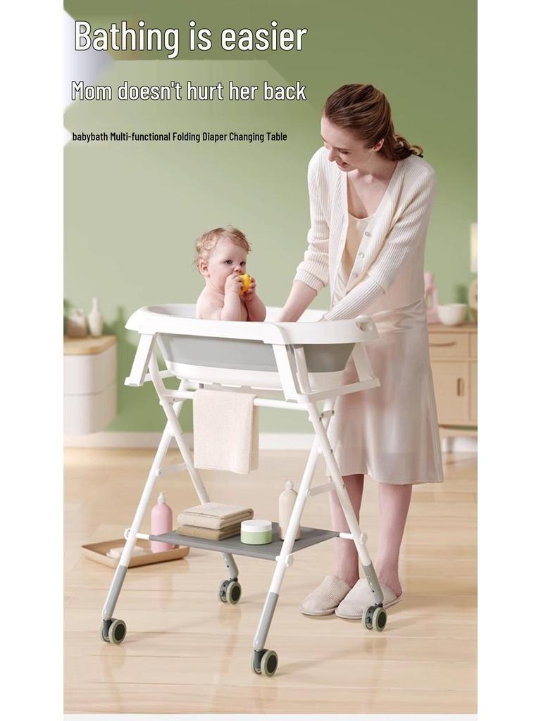 Newborn Bath & Care Station: Infant Bathtub, Diaper Changing, Drying Rack - No Bending