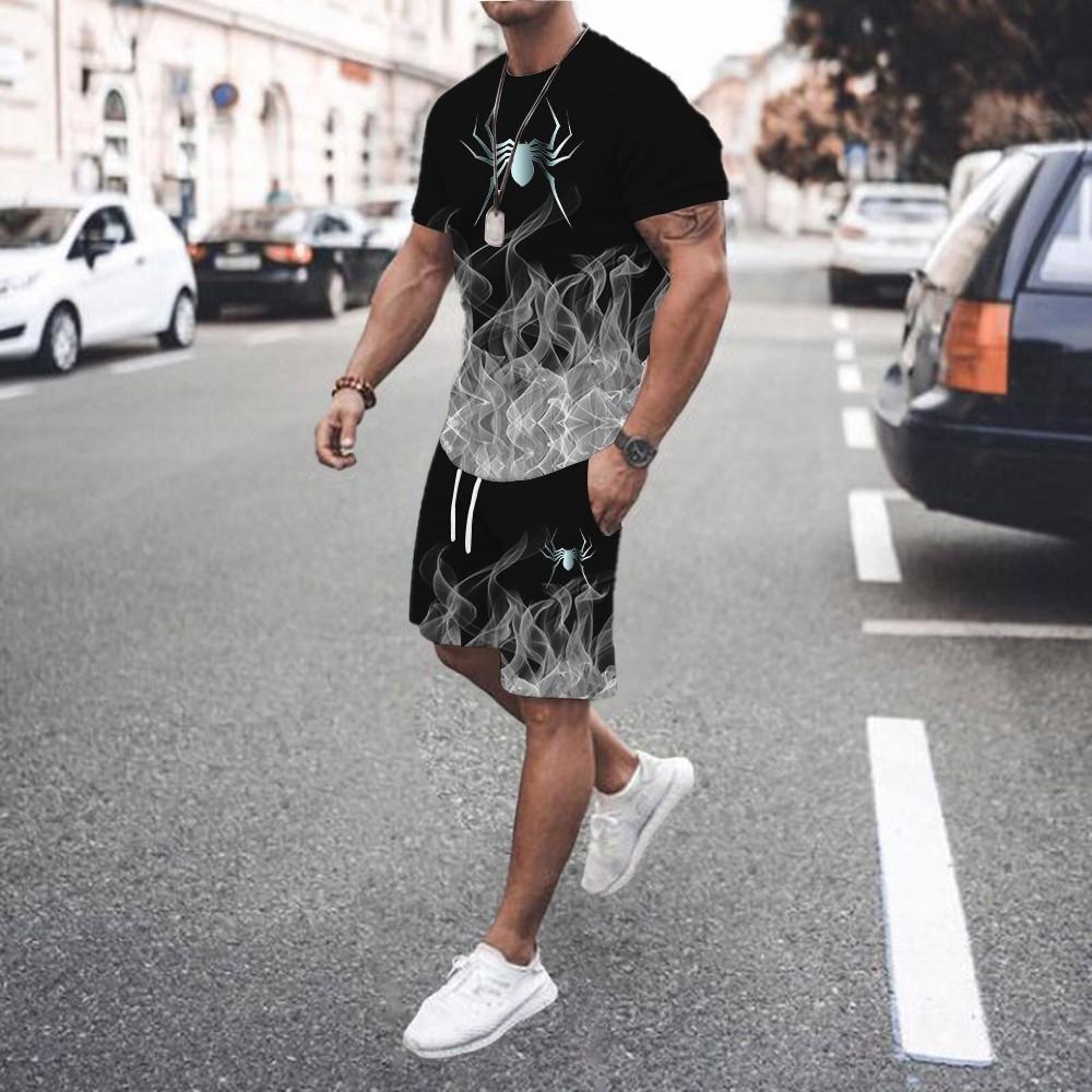 Men 2Pcs Sets Summer 3D Print Casual Gradient Suit Shirt  Shorts Streetwear Shirt Holiday Two Piece Suit