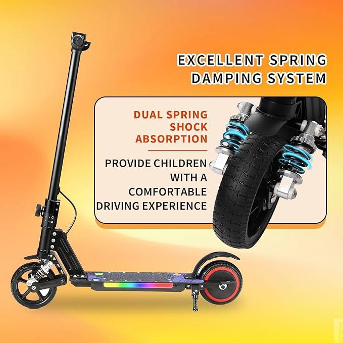 Elektrická koloběžka pro děti ve věku 6-14 let, Skládací design, 130W motor, Max. 8,7 mph, Dojezd 3-5 mil, Barevná LED světla a displej