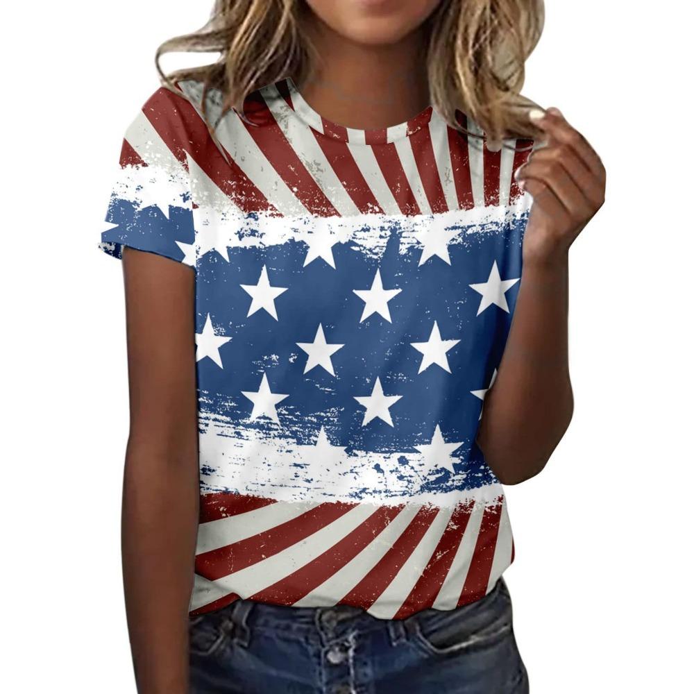 

American Flag Pattern3D Digital Printed Women s Fashionable Round Neck Short Sleeved T-shirt 6XL