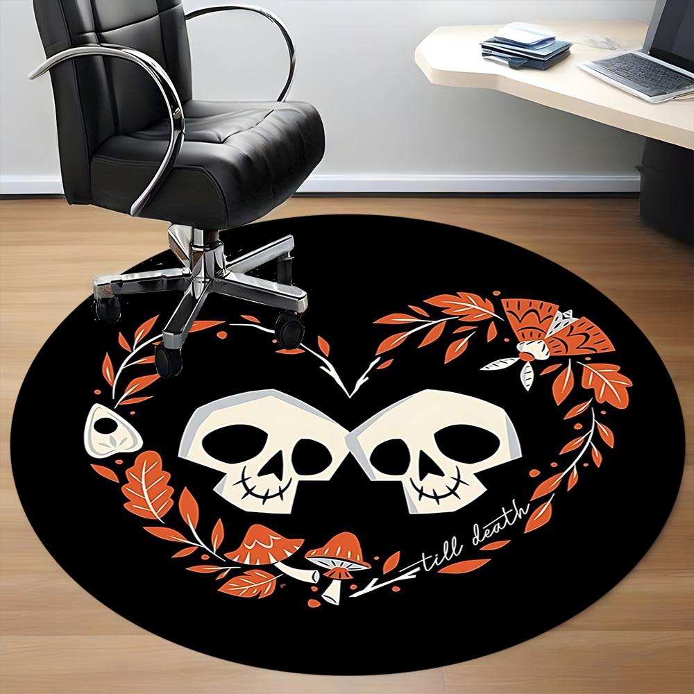1pc Skulls Heart Office Round Area Rug, Mat Suitable For Office, Under Office Chairs Bedroom Living Room Home Decor, Room Deco