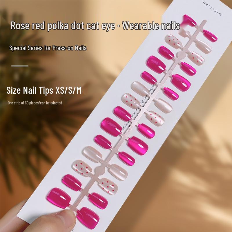 

Xiaohongshu Малиновый горошек кошачий глаз розово-красные типсы для нейл-арта