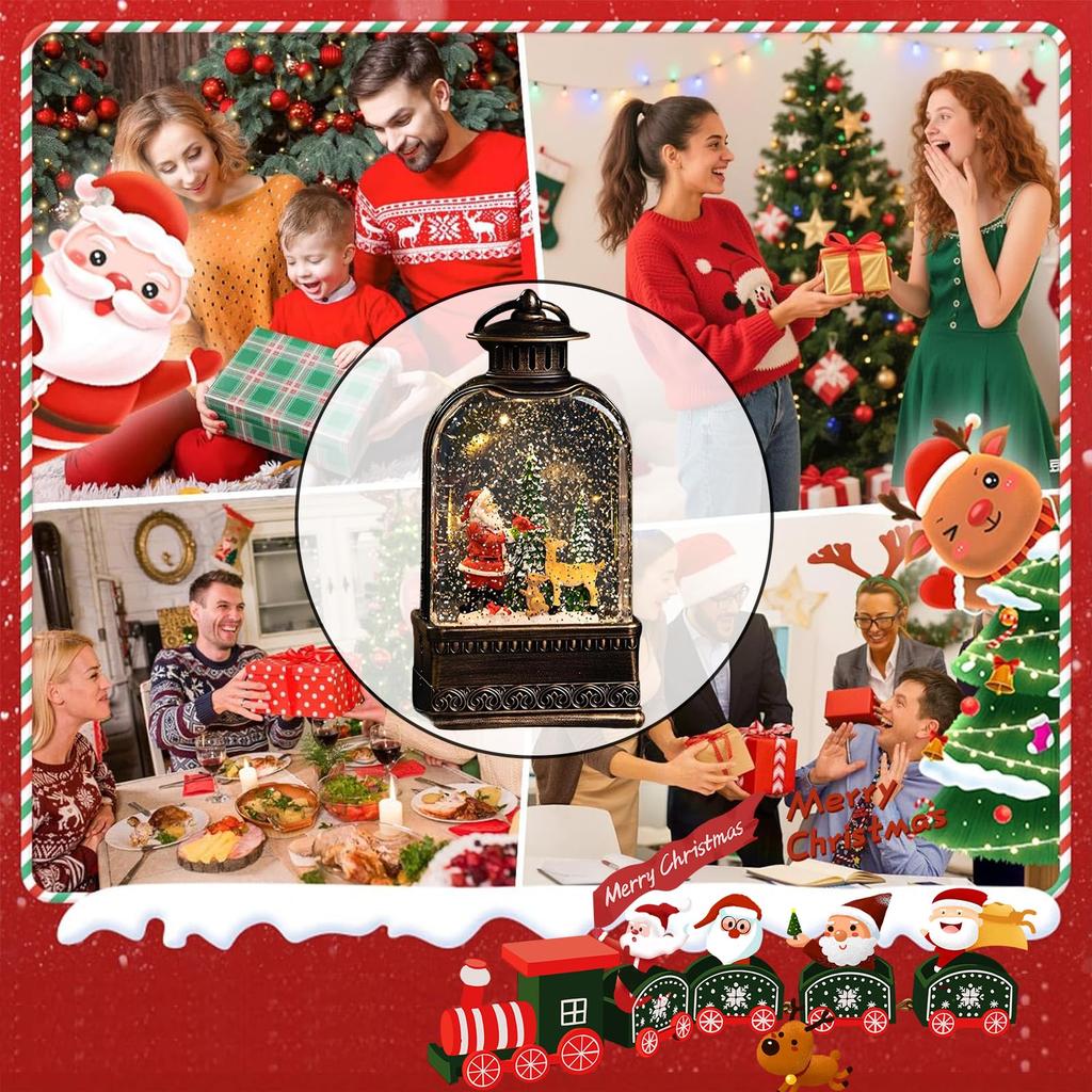 Christmas Music Box Snow Globe with LED 8 Songs Automatically Lantern Santa and Snowman Christmas Perfect Gift Lights, Playing, Design, USB/Battery