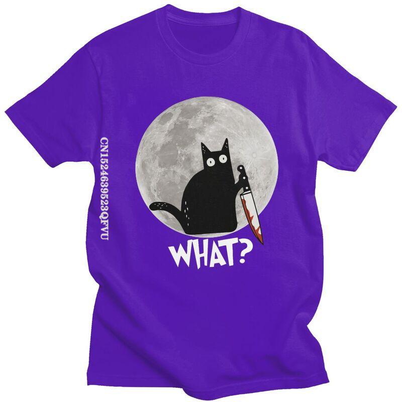 What Cat Full Moon Tshirt Unisex T Shirt Trendy Funny Halloween Black Murderous Cat With Knife TShirts Cotton Tee Free Shipping