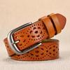 Women's Casual Leather Belt with Hollow Design and Stylish Pin Buckle, Crafted from Pure Cowhide