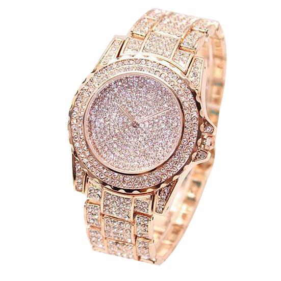 Women Luxury Full Shiny Rhinestone Round Quartz Movement Wrist Watch Bracelet