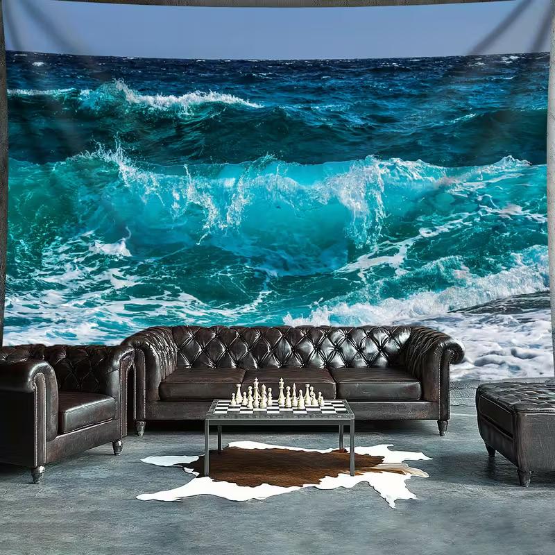 2D Ocean Wave Tapestry Turquoise Sea Wall Hanging for Bedroom Living Room Home Decor