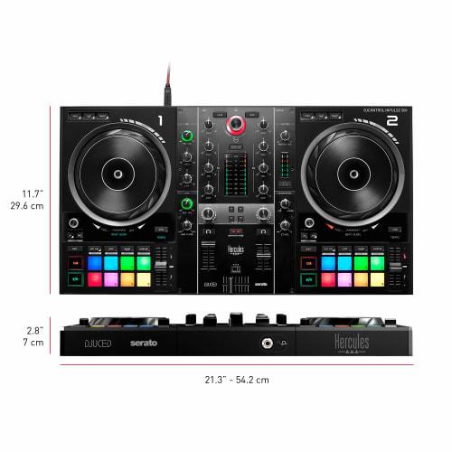 Hercules DJControl Inpulse 500: 2-Deck DJ Controller for Serato DJ Lite and DJUCED - Built-in Audio Interface, 16 RGB Backlit Pads, Large Jog Wheel, B