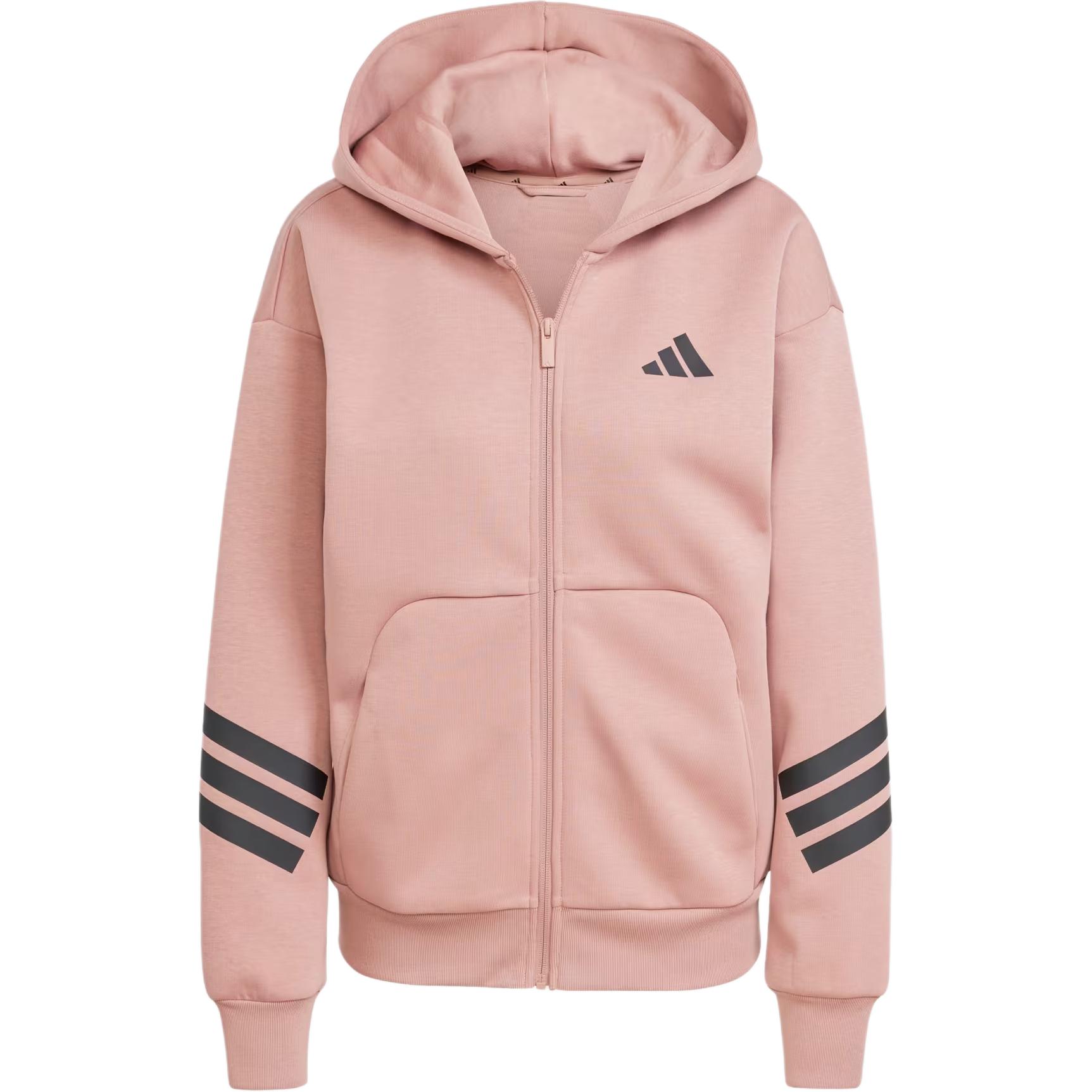 Adidas Essentials Series Striped Zip-Up Hooded Sweatshirt Women Long Sleeve Daily Outerwear Warm Clay JE0177 S