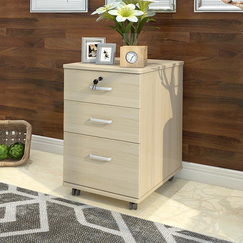 Wooden Mobile Office Filing Cabinet with Lock and Storage